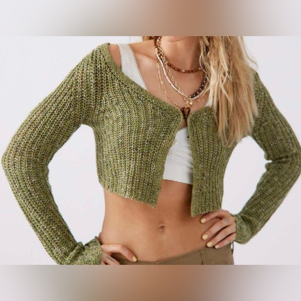 Urban Outfitters cropped sweater, olive green